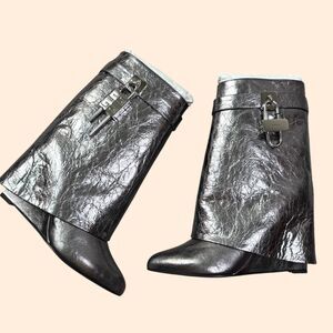 Givenchy Shark Lock Silver Leather Ankle Boots
